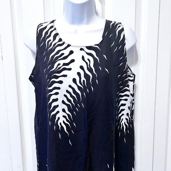 Darlene Collection- Sleeveless Mini Dress/Swimsuit Cover Up-Tropical-Sz. L-Black - Picture 3 of 12